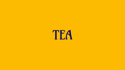 The word 'TEA' in blue text on a yellow background