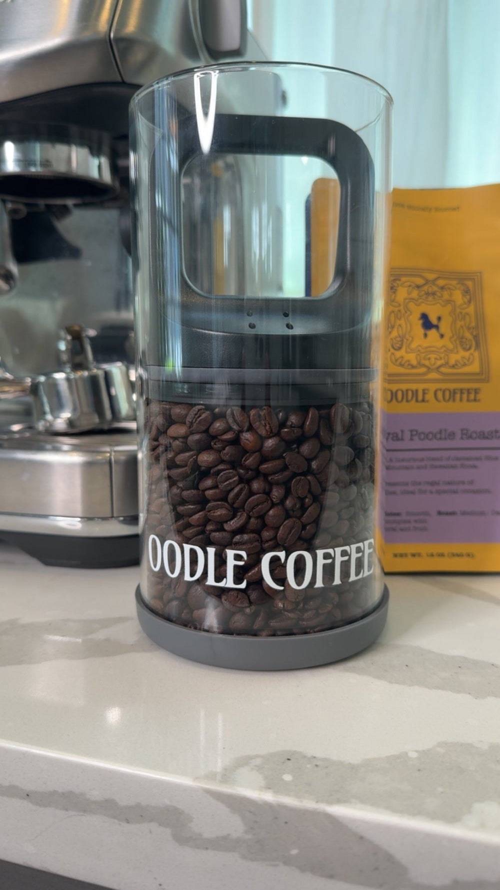 Oodle Coffee FreshSeal Bean Vault with freshly roasted bean